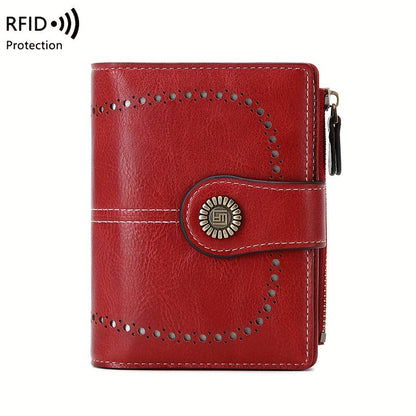 RFID Anti-Theft Women's Wallet - Multi-Card Zipper Buckle, Retro Multi-Functional Short Small Wallet