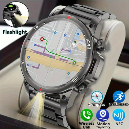 2024 GPS Smart Watch for Men – LED Lighting, 360x360 HD Screen, AI Voice, Wireless Call, NFC, Compass, Sport and Fitness Tracker, Ideal for Father’s Day Gift