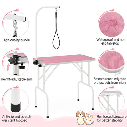 Costoffs Pet Foldable Grooming Table - Height Adjustable Arm, Folding Legs, Ideal for Dog and Cat Trimming at Home or Professional Pet Stores