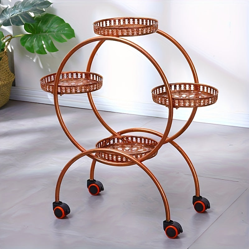 Multilayer Iron Art Flower Rack with Wheels - Floor Standing Indoor Shelves for Green Pots, Household Living Room and Balcony Flower Organizer