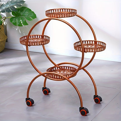 Multilayer Iron Art Flower Rack with Wheels - Floor Standing Indoor Shelves for Green Pots, Household Living Room and Balcony Flower Organizer