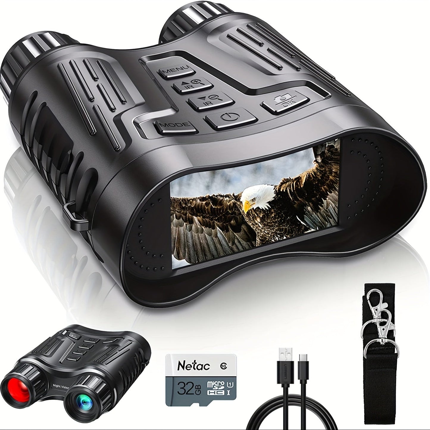 4K Night Vision Goggles – Infrared Binoculars for Adults with Rechargeable Battery, 3.2-inch Screen, Digital Zoom, 32GB Storage Card for Camping Photos & Videos