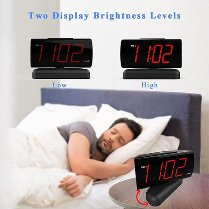 Big Digit Alarm Clock with Swivel Base – 2-Level Alarm Sound & Brightness, 12H Format, Outlet Powered Bedside Clock (B-Red)