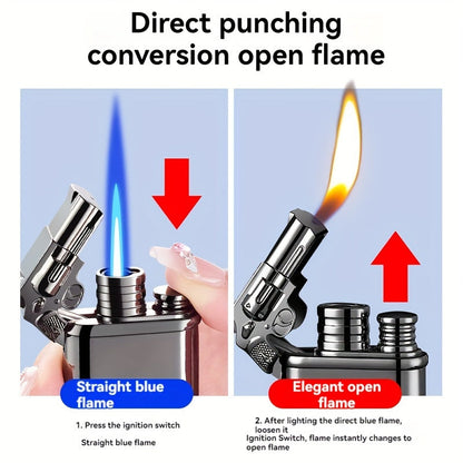 Windproof Vintage Jet Torch Lighter – Watch Bezel Design with Eagle Head, Butane Refillable, Flame Torch (Butane Not Included)