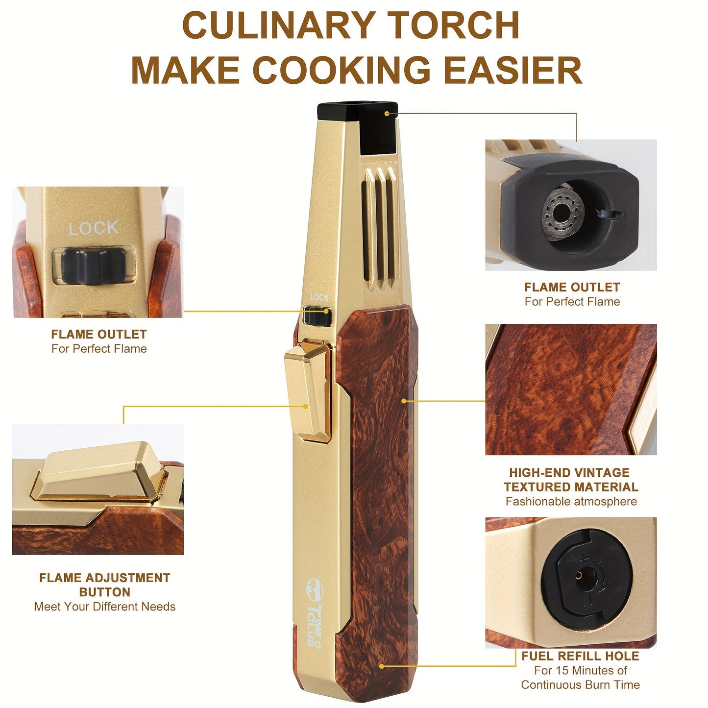 Refillable Butane Torch Lighter – Adjustable Flame Cooking Torch with Safety Lock for BBQ & Baking (Butane Gas Not Included)
