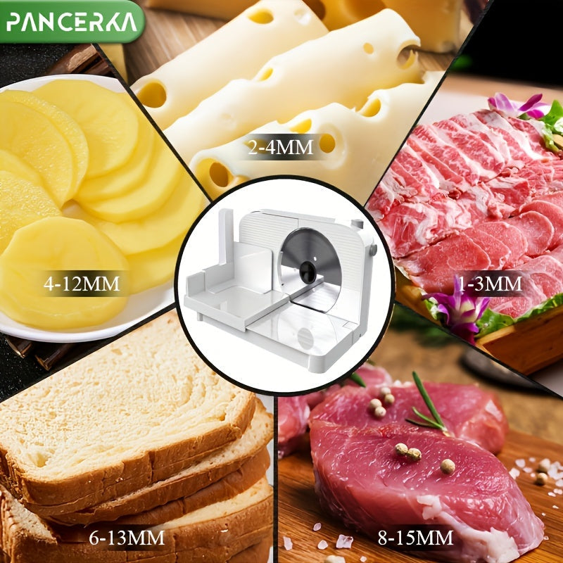 150W Premium Electric Stainless Steel Meat Slicer - Adjustable 0-15mm Thickness, Effortless Slicing for Deli Meat, Vegetables, Fruits - Ideal for Home, Commercial Use and Father's Day Gift