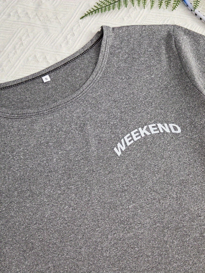 Women's 3-Piece Pajama Set – Simple Short Sleeve Sleepwear with 'WEEKEND' Print, Comfy Casual Loungewear