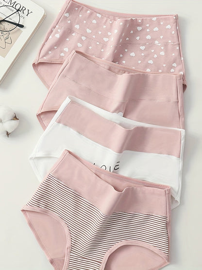 4pcs Cartoon Print Colorblock Briefs – Soft, Comfortable High Waist Intimates Panties – Women's Lingerie and Underwear