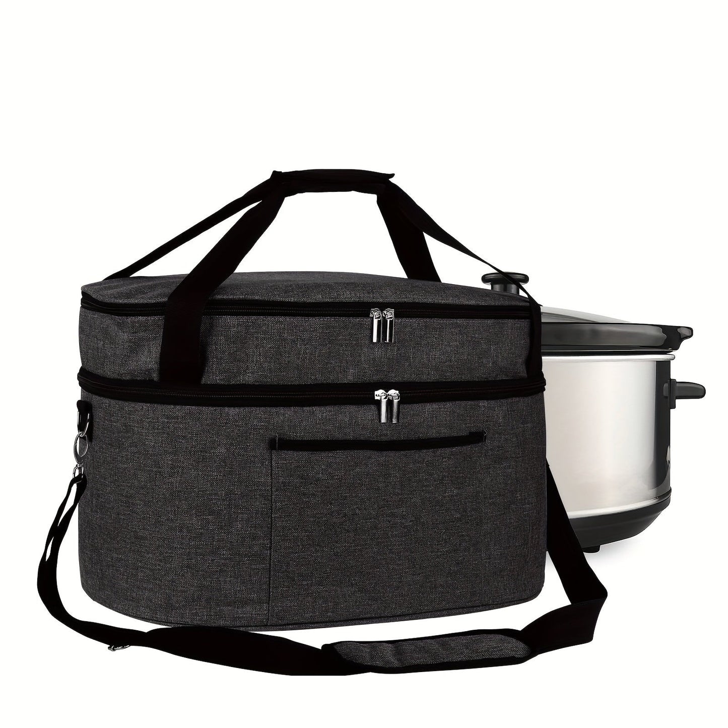 2 Layer Slow Cooker Bag for Crock-Pot 6-8 Quart – Insulated, Waterproof, Easy-Clean, Perfect for Travel, Family Gatherings, and Potlucks – Black and Grey