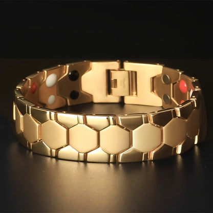4-in-1 Boho Style Alloy Men's Titanium Steel Magnetic Bracelet – Waterproof, Colorfast, Stylish Accessory for Everyday Wear – Ideal Gift for Him