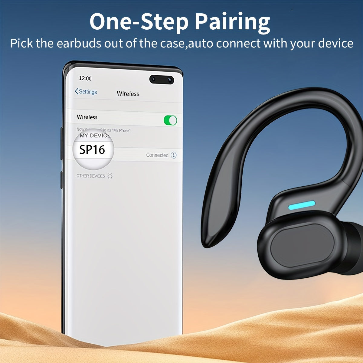 True Wireless Earbuds with Mic - TWS In-Ear Headphones with ENC Noise Cancelling, Sport Earhook Headset, Stereo with LED Display Charging Case, Wireless Running Sports Earbuds