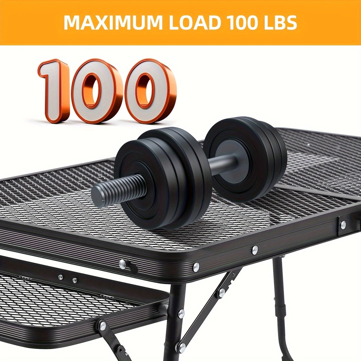 Portable Folding Camping Table with 2 Wing Panels – Height Adjustable, Mesh Desktop, Ideal for Picnic, BBQ, Camping & Beach