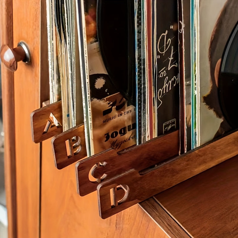 26-Piece Wooden Vinyl Record Dividers Set - Creative Home Decor and Office Organization