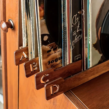 26-Piece Wooden Vinyl Record Dividers Set - Creative Home Decor and Office Organization