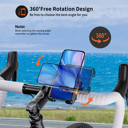 Universal Motorcycle and Bicycle Phone Mount – Adjustable Grip, Secure Hold, 360° Rotation – Anti-Shake Handlebar Holder for Stable Phone Positioning – Compatible with Various Models