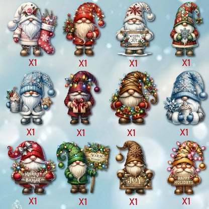 12pcs Handcrafted Wooden Christmas Gnome Hanging Ornaments - Perfect Holiday Season Gift, No Batteries Required