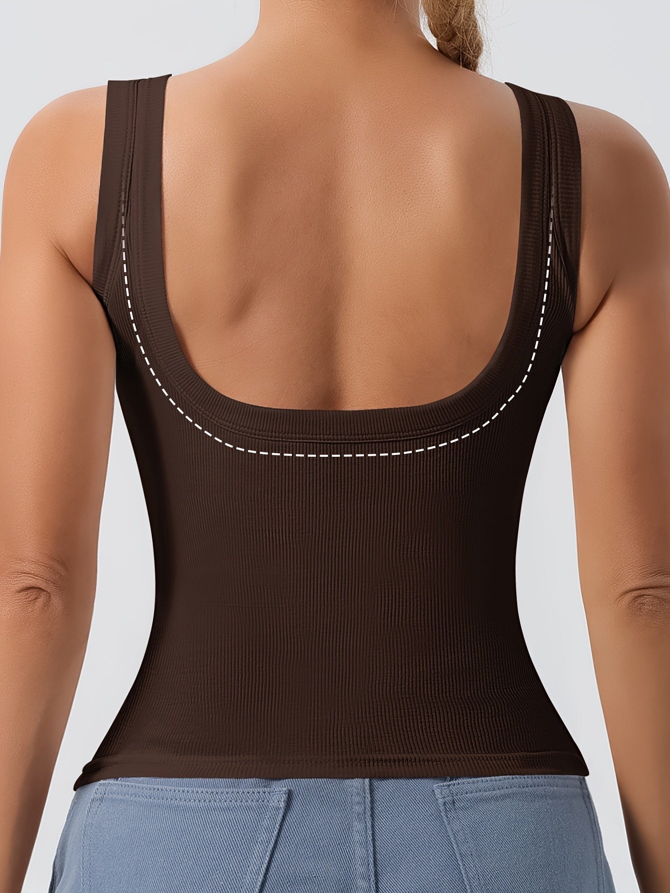 Women's 3-Piece Ribbed U-Back Tank Tops – Slim Fit with Removable Pads, Solid Colors, Casual Layering and Outerwear Camisoles