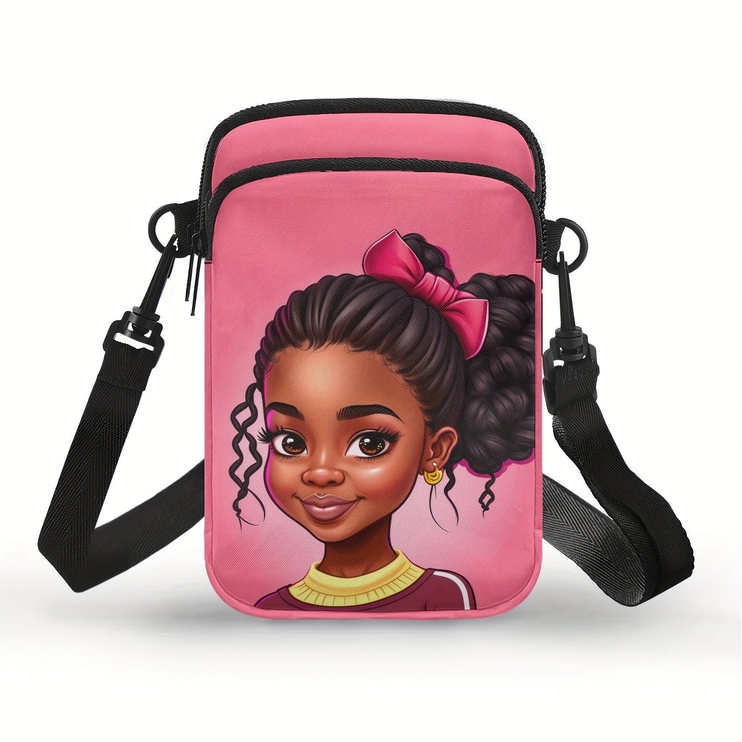 Chic African Girl Print Crossbody Bag - Trendy, Lightweight Double Layer with Adjustable Strap and Zip Closure for Daily Use