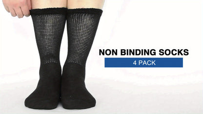 4 Pairs Diabetic Socks - Loose Fit, Non-Binding Seamless Cuff, Extra Wide Crew Socks for Men and Women