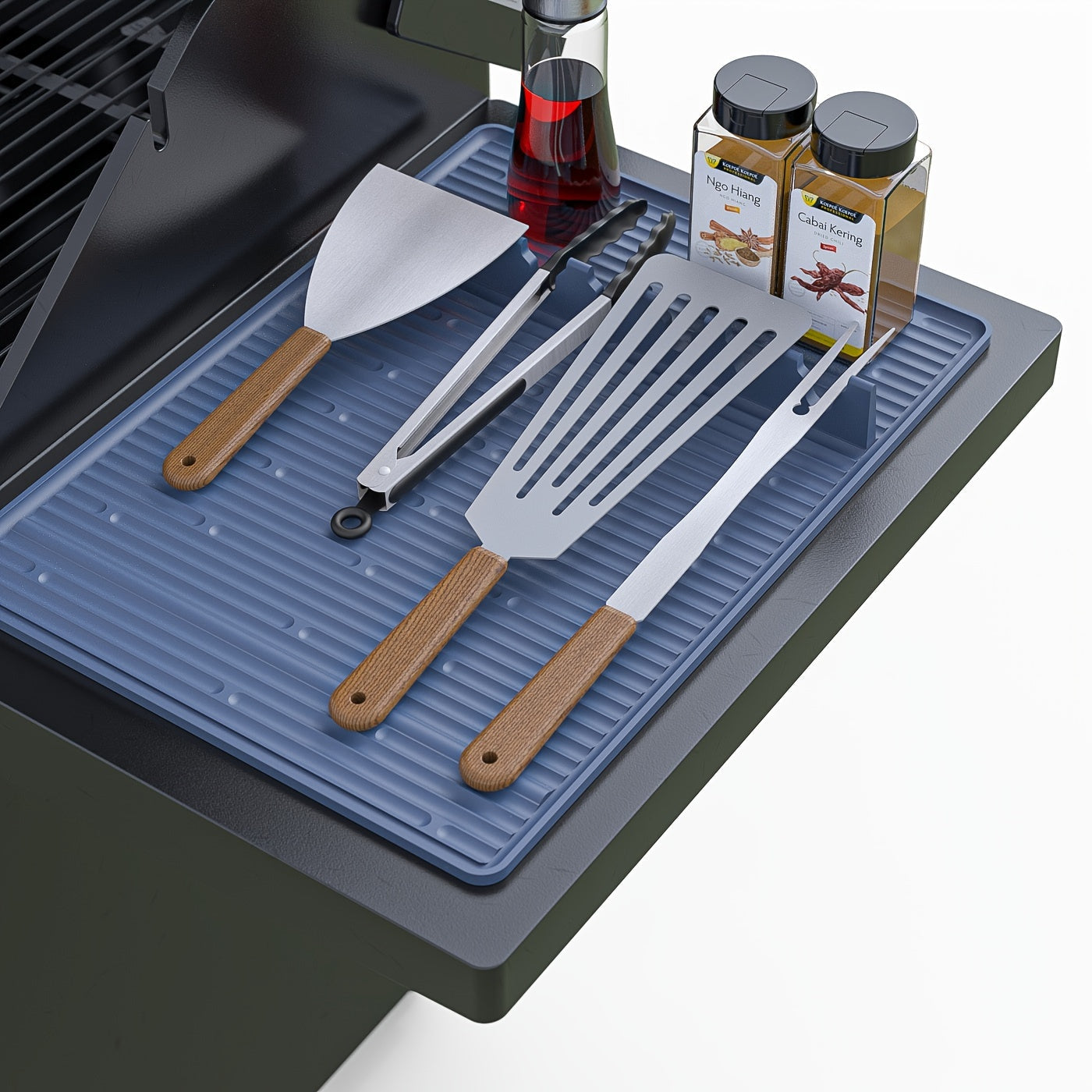 Silicone Grill Mat for Blackstone - 16.5x11.5" Non-Stick, Easy-to-Clean BBQ Accessory with Drip Pad and Spatula Holder