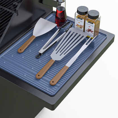 Silicone Grill Mat for Blackstone - 16.5x11.5" Non-Stick, Easy-to-Clean BBQ Accessory with Drip Pad and Spatula Holder