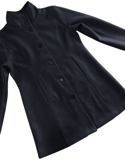 Women's Single-Breasted Overcoat - Solid Color Long Sleeve Casual Outerwear for Fall and Winter
