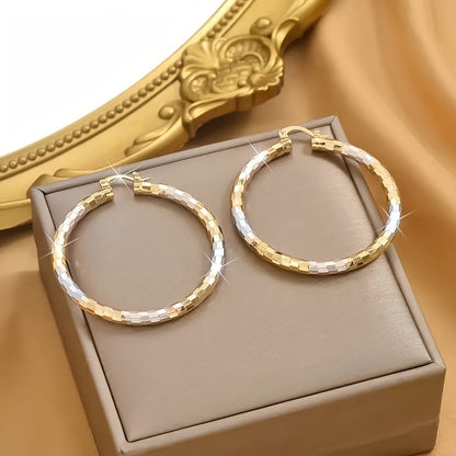 14K Gold Plated Copper Twisted Hoop Earrings - Vintage Bohemian Creoles, Nickel-Free for Women's Daily Wear, Wedding & Birthday Gifts