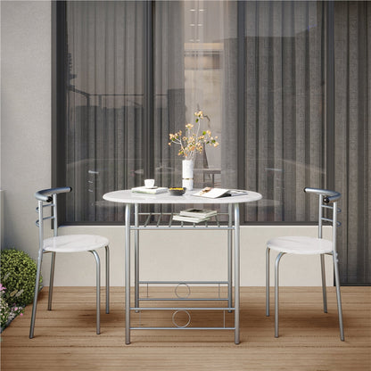 Costoffs Modern Round Compact Dining Table and 2 Chairs Set - Space-Saving Table Set for Kitchens, Apartments, and Dorm Rooms