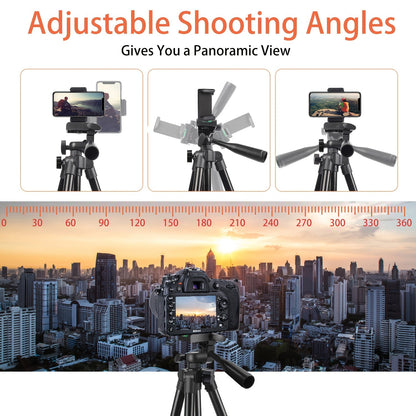 51" Adjustable Travel Tripod for Smartphones - Phone Holder with Remote Control for Meeting Recording, Outdoor Live Streaming, and Vlogging, Perfect Gift Idea