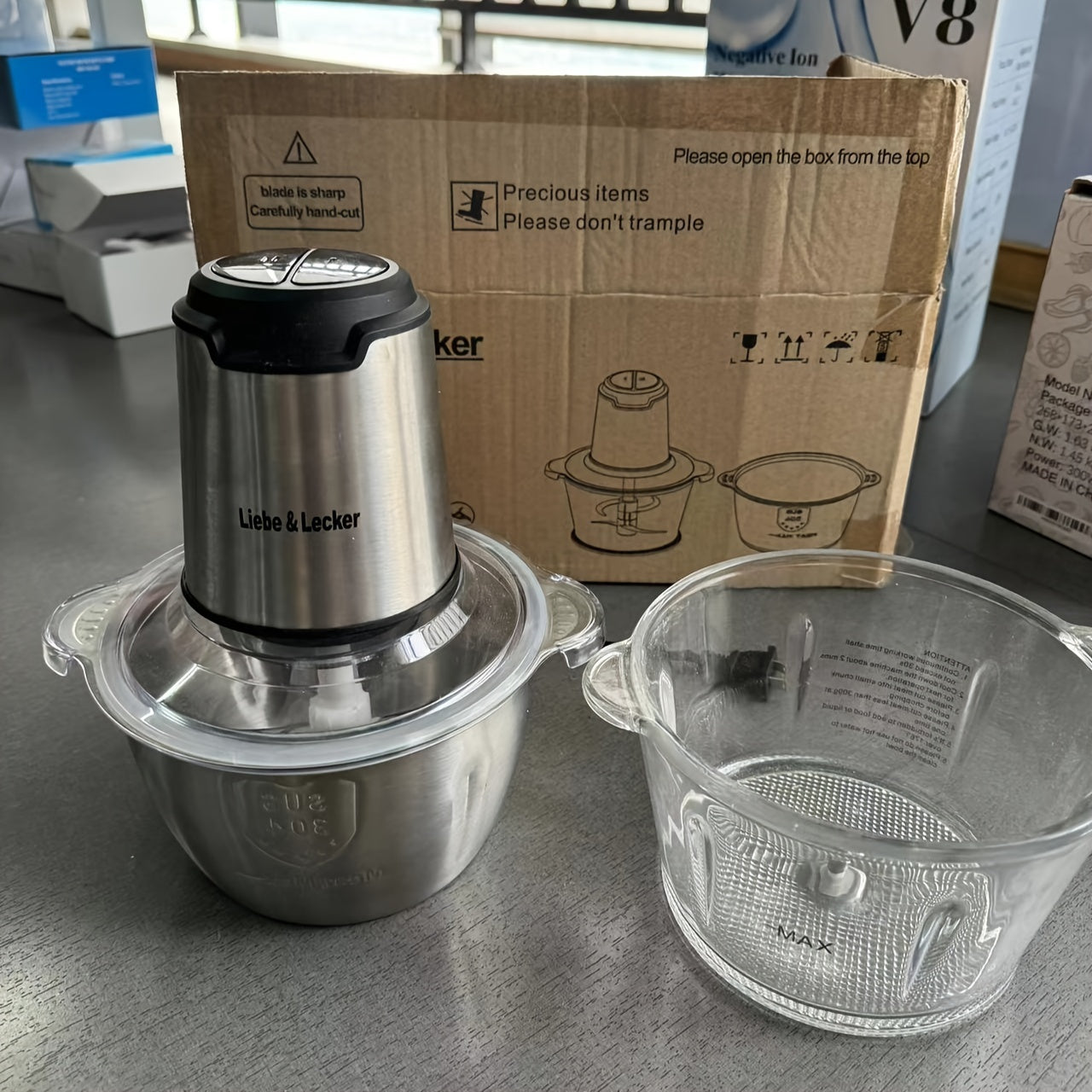 2 Bowl Electric Food Processor with Meat Grinder - 8 Cup Capacity, 4 Sharp Blades for Fruits, Vegetables, Nuts & Baby Food, 2-Speed Settings