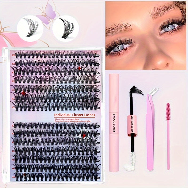 640/280pcs Extra Thick D Curl 9-16mm Mixed Length Individual Lashes – DIY Lash Clusters Extension Kit for Wispy Manga Look – Easy to Use, Long-Lasting, Reusable, Comfortable