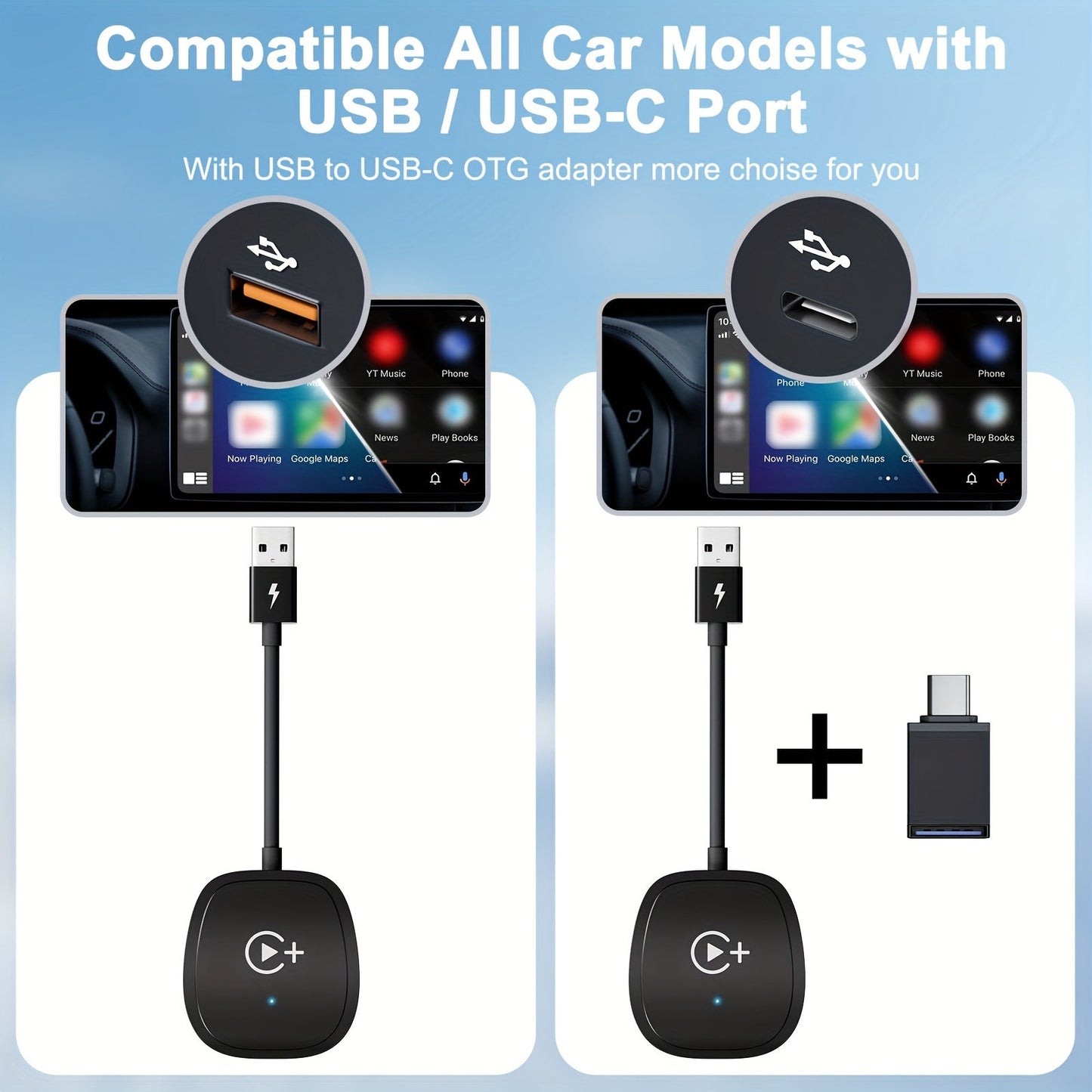 Portable Wireless CarPlay Adapter – Upgrade Wired to Wireless CarPlay, Plug and Play, Fast Connection for Videos, Music, Navigation, Phone Calls, Compatible with iPhone iOS 10+