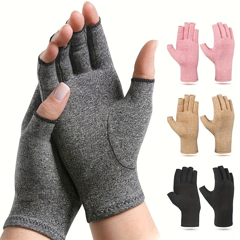 Fingerless Compression Gloves for Women and Men - Hand Joint Wraps, Sports Hand Support Thumb Gloves for Typing, Daily Work, and Hand Care - Open Finger Fit