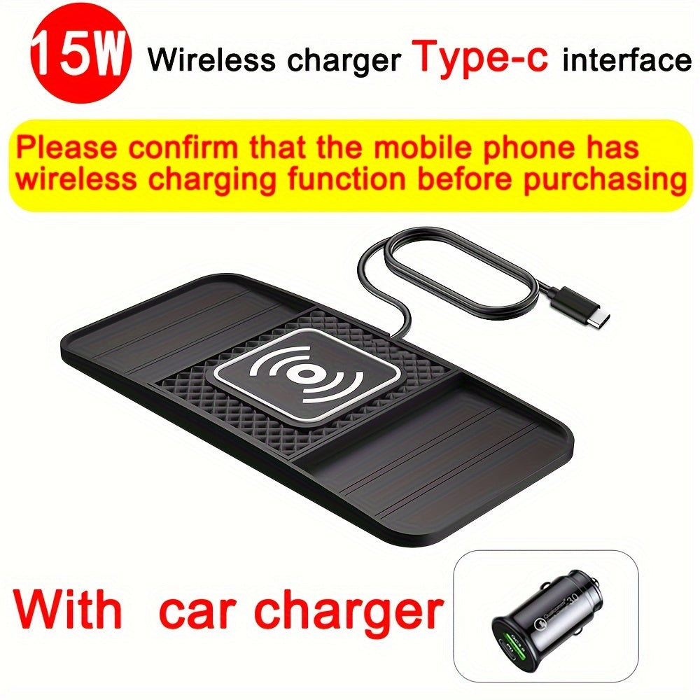 15W Fast Wireless Charging Pad with USB Connector - Non-Slip Rubber Mat for Car, Lightweight USB-Powered Charger for Qi-Enabled Devices, Phone, Watch & Earbuds Multi-Device Charging