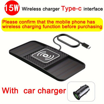 15W Fast Wireless Charging Pad with USB Connector - Non-Slip Rubber Mat for Car, Lightweight USB-Powered Charger for Qi-Enabled Devices, Phone, Watch & Earbuds Multi-Device Charging