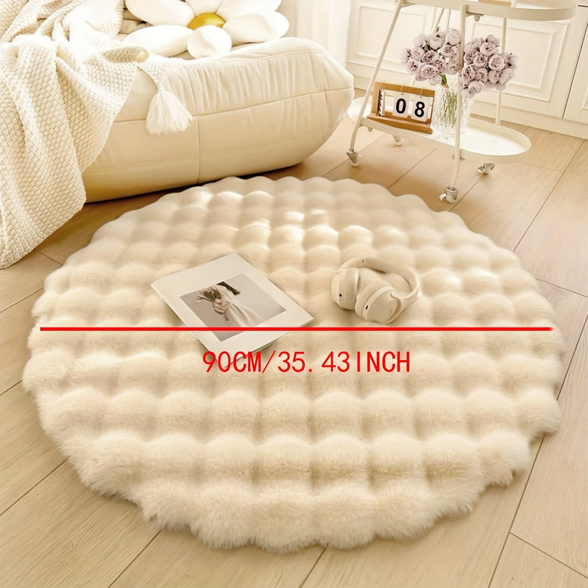 Plush Bubble Fleece Round Rug – Soft, Fluffy, Easy-to-Clean, Warm Decorative Carpet for Bedroom, Living Room, Makeup Room – Premium Indoor Rug (35.43"x35.43"/90x90cm)