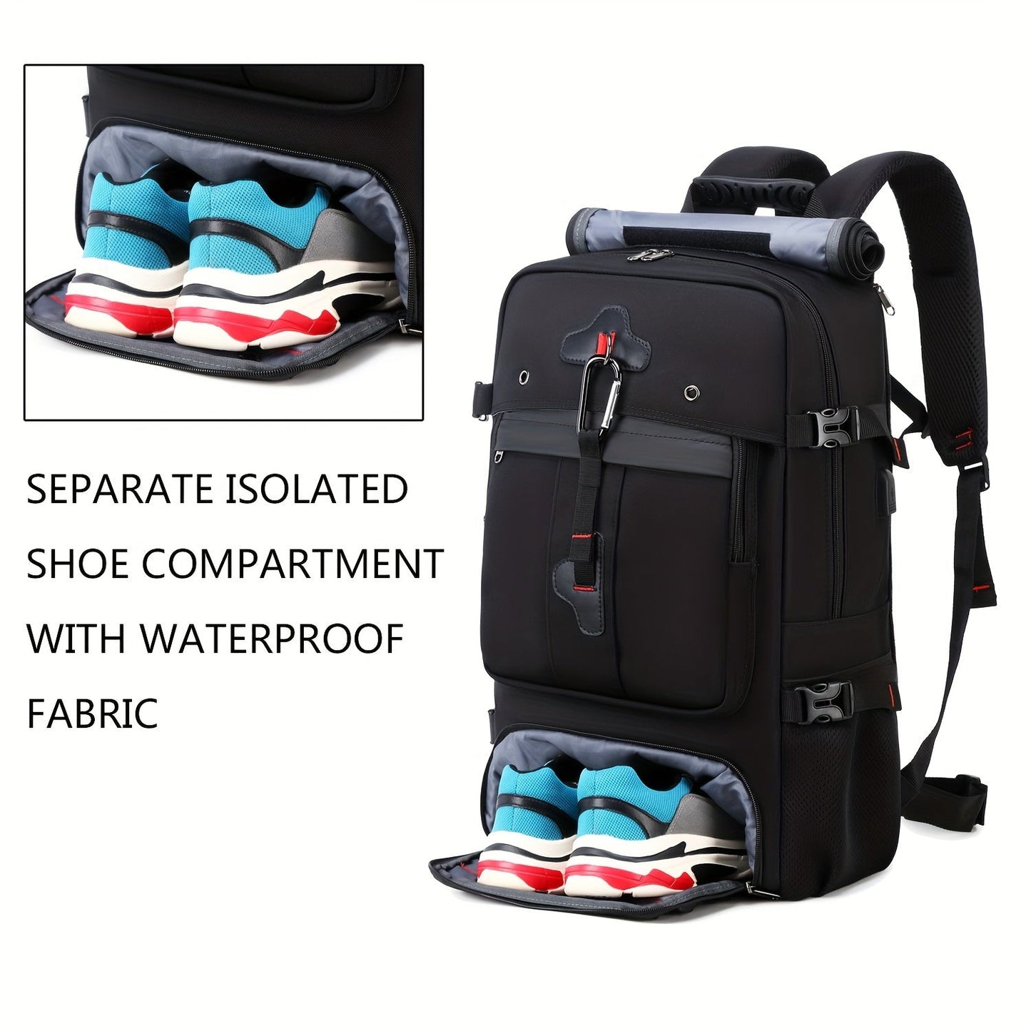 50L Spacious Hiking Travel Backpack - Multi-Functional, Water-Resistant, with Shoe Compartment, Laptop Sleeve, Ventilated Ergonomic Design - Ideal for Outdoor Camping, Sports and Adventures