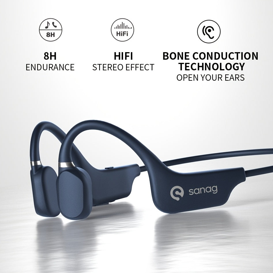 Sanag A5X True Bone Conduction Headphones - Open-Ear Wireless Sport, 3D Stereo Sound, Sweatproof, Lightweight, Long Battery Life - Perfect for Running, Cycling and Fitness