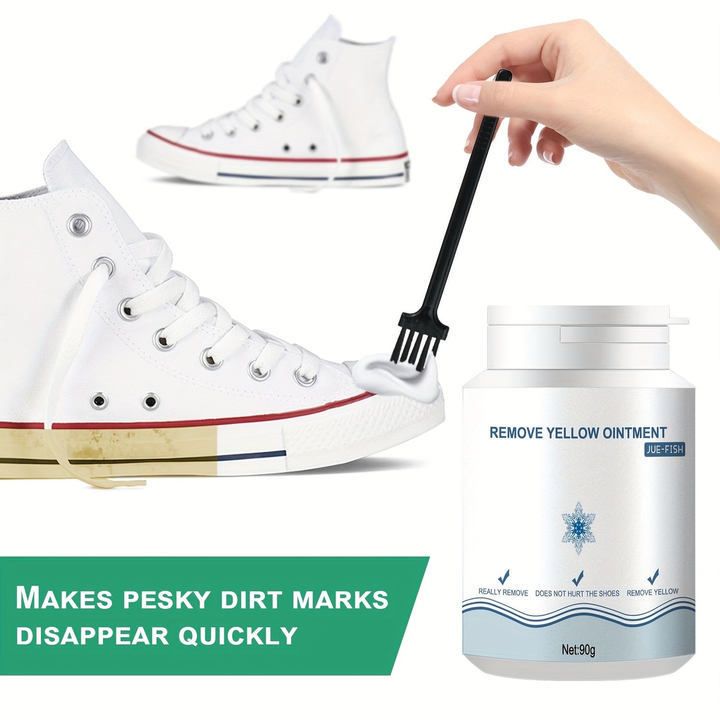 No Rinse Shoe Cleaner Gel – Removes Stains and Yellowing, Safe for Canvas, Sports and White Shoes – Portable and Easy to Use