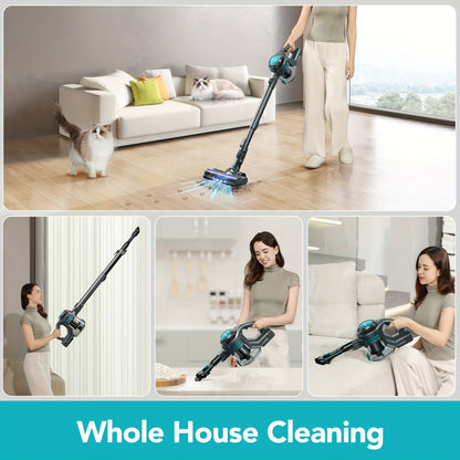 Cordless Vacuum Cleaner – Lightweight Stick Vacuum with Powerful Suction, Detachable Battery, LED Brush, 43.96oz Dust Cup, 4-in-1 Handheld for Home, Hard Floors, Carpet, Pet Hair