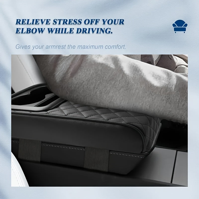 Memory Foam Car Armrest Pillow with Cup and Phone Holder - Luxury Faux Leather Center Console Cushion for Enhanced Comfort - Fits Most Vehicles