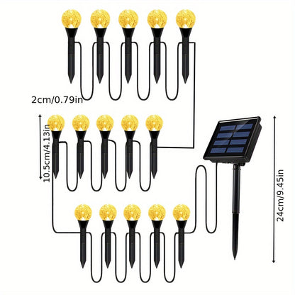 Solar Garden Path Lights - 15 LED Crystal Globe Stake Lights with Touch Control, Solar Powered, 600mAh Battery - Perfect for Garden, Camping, Independence Day, Christmas, Weddings, Parties