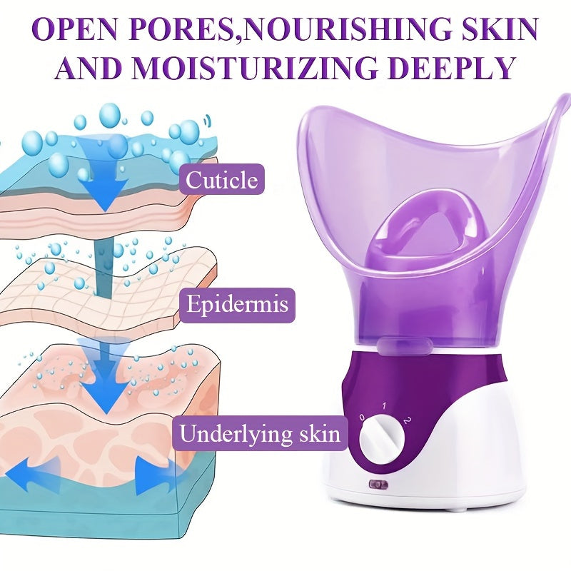 Professional Facial Steamer - Deep Cleansing, Hydrating Humidifier with Face Cover and Measure Cup - Portable, Easy to Use, US Plug