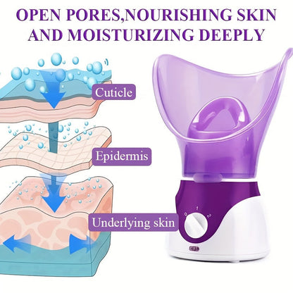 Professional Facial Steamer - Deep Cleansing, Hydrating Humidifier with Face Cover and Measure Cup - Portable, Easy to Use, US Plug