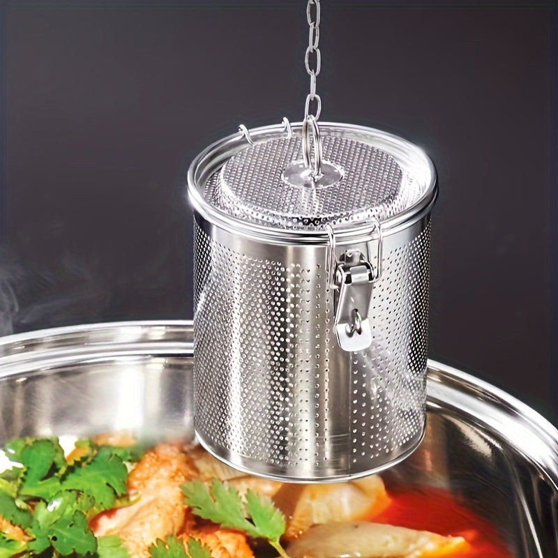 Stainless Steel Spice Infuser – Reusable Fine Mesh Strainer with Extended Chain for Loose Tea, Herbs and Seasonings – Ideal for Cooking, Brewing, and Kitchen Use