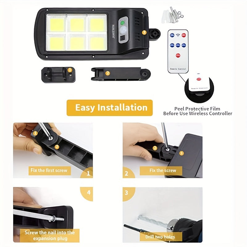 2 Packs Solar-Powered Remote Control LED Street Lights – Wall Lights with 3 Modes, Wireless Motion Sensor, Adjustable Brightness – Ideal for Garden, Street, Deck, Yard, Garage, Patio