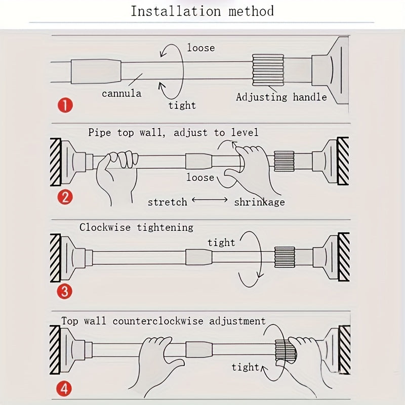Adjustable Tension Curtain Rod - Heavy-Duty, No-Drill Extendable Rod for Shower, Closet, Window, Towel Rack - Metal and Plastic Home Accessory