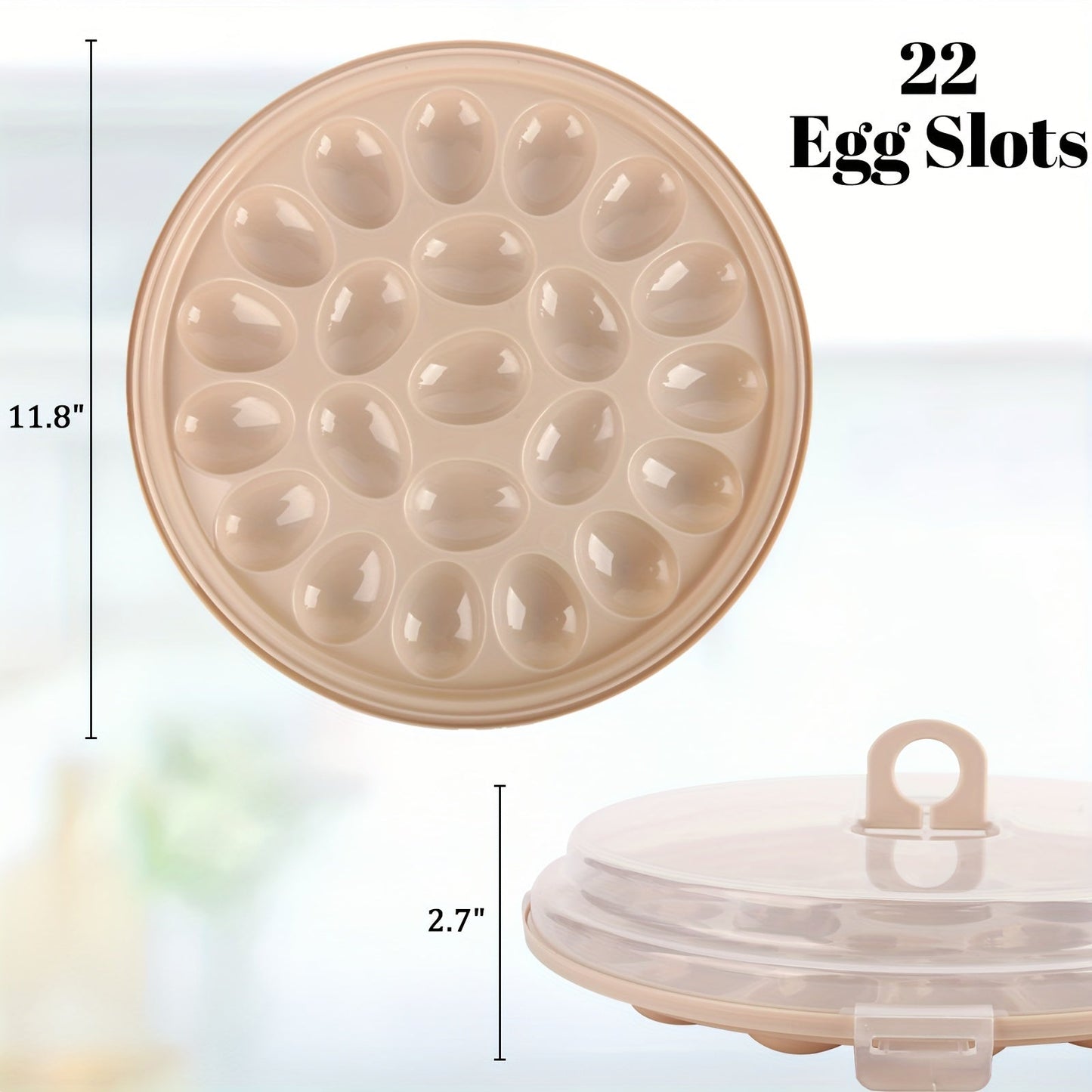 Shindel 3PCS Deviled Egg Platters – Brown Carrier with Lid, Round Tray for 22 Eggs, Perfect Kitchen Home Supplies