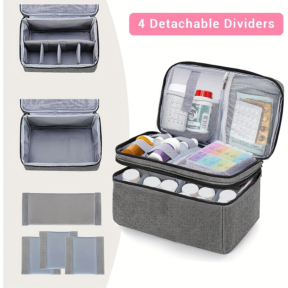 Medicine Organizer and Storage Bag - Family First Aid Box for Emergency Medications, Supplements, and Medical Kits - Zippered Bag for Home and Travel (Gray)