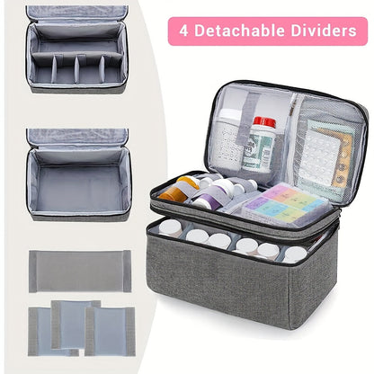Medicine Organizer and Storage Bag - Family First Aid Box for Emergency Medications, Supplements, and Medical Kits - Zippered Bag for Home and Travel (Gray)
